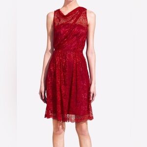 The Limited Deep Red with pink lining Lace Dress Sophie Theallet